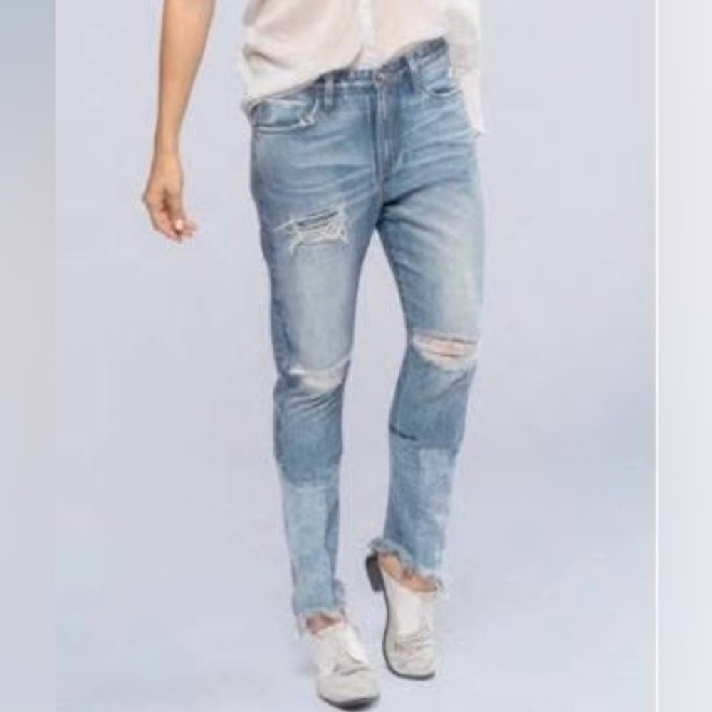 Tortoise Denim Distressed Patchwork Light Wash Je… - image 8